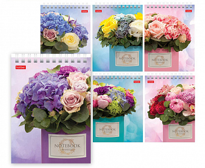004669 Блокнот ХАТБЕР А6 "ЦВЕТЫ", 40л, клетка, гребень (1/6/96) (40Б6B1гр Цветы) (004669) фото
