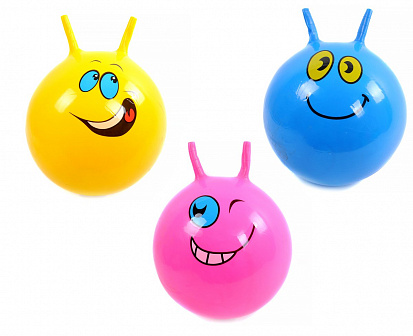 Фото IT103627 Мяч гимнастический "Веселые рожицы" с рожками, диаметр 45 см, 8 рисунков и цвета в ассорт.