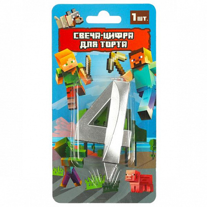 Фото товара CC-90771-M Свеча-цифра 4 для торта майнкрафт, блистер ЧУДО ПРАЗДНИК