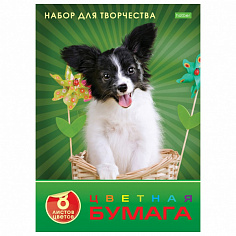 Набор цветной бумаги А4 ХАТБЕР "ЛЮБИМЕЦ", 8л., 8цв., 194х280мм, скоба (060638) (1/80)