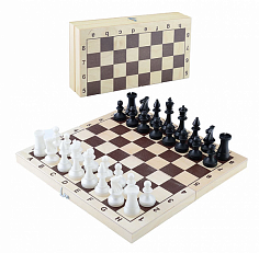 02-105 Шахматы обиходные пластиковые в деревянной коробке 290*145мм.