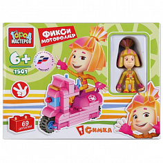 BB-1501-R Конструктор "город мастеров" фиксики "мотороллер симки" с фигуркой, 69дет. в русс. кор.