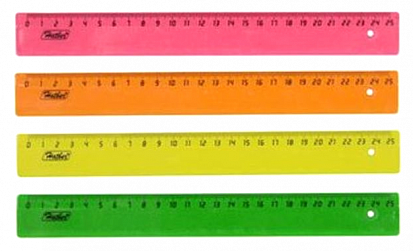 Фото Линейка пластиковая HATBER, цветная, флуоресцентная ассорти. 25см (1/100/1000) (MNp_25009) (033784)