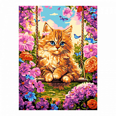 LORI Рх-166 Картина по номерам холст на подрамнике 30*40 см "Котенок на качелях"