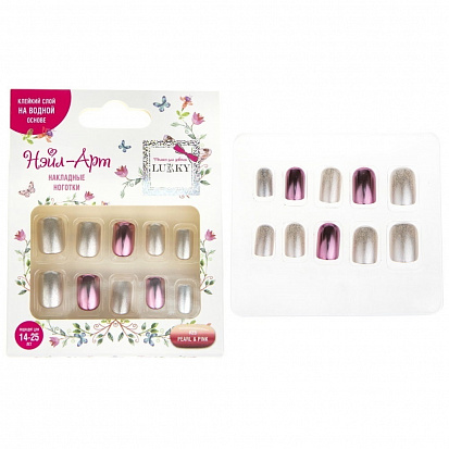 Фото товара Lukky Т21073 Нэйл-Арт наб. #25 Pearl & Pink 10 наклад.ногтей на клеевой основе,14-25 лет,кор. (10131