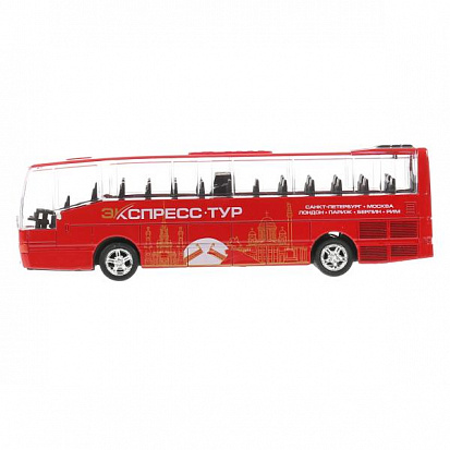 Фото 80136L-R Модель металл свет-звук "рейсовый автобус", длина 16см, инерц. в русс. кор. Технопарк