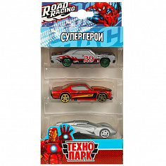 RR-SET-418-R Машина металл ROAD RACING набор супергерои 7,5 см, 3 шт, в ассорт, кор. Технопарк