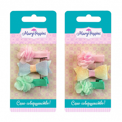 Фото товара 455411 Набор зажимов "Нежность" 3 шт., 3,8*2,5 см., 5,5*2 см., в ассорт.