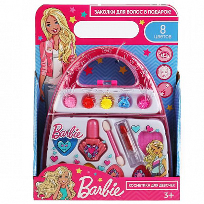 Фото 1802X100-R Косметика для девочек "Барби" тени, лак д/ногтей, помада, заколки на блистере МИЛАЯ ЛЕДИ 