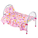 миниатюра 9342 Кроватка для кукол, металлическая, со спальным комплектом, цвет медвежата на розовом