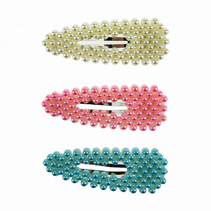 Фото Т19584 Lukky Fashion набор заколок клик-клак, жемчужинки 3 шт, 3 цвета (белый, розовый, бирюзовый)