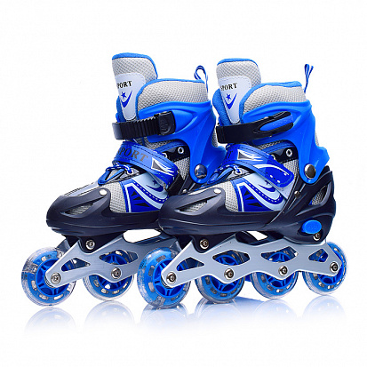 Фото товара U001743Y Ролики детские, S черно-синие с белым, PU колёса со светом, в сумке