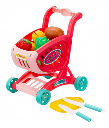 Фото товара IT111004 Набор "Продукты Girl's club" тележка (25*21*15,5 см), продукты на липучках, доска для резки