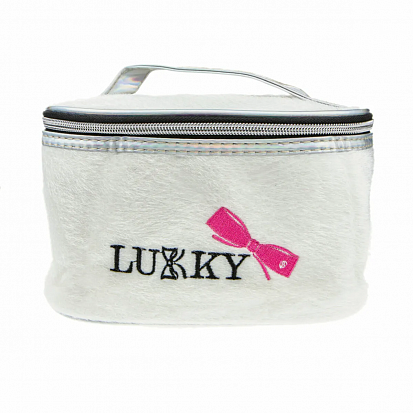 Фото 1toy Т21409 Lukky косметичка-чемоданчик ворс.с лого LUKKY ,белая,20х13х12 см,пакет,бирка 