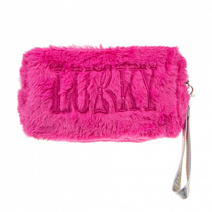 Фото Т21392 Lukky косметичка плюш.объемная с лого LUKKY,розовая,18х10 см,пакет,бирка (10317120/210322/304