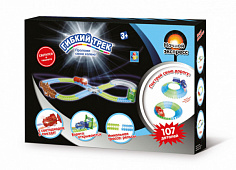 1toy Т13193 гибкий трек "Ночной Экспресс", ворота, перекресток, мини-мост, паровоз со светом, 107 де