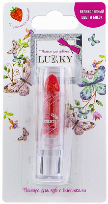 Фото Lukky Т16762 помада с блёстками 3,4 г с ароматом клубники, цвет красный, блистер 