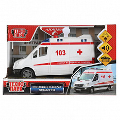 SPRINTERVAN-15PLAMB-WH Машина пластик свет-звук MERCEDES-BENZ SPRINTER СКОРАЯ 14,5см, инерц, кор. Те