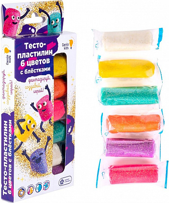 Фото TA1091 Набор для детской лепки "Тесто-пластилин 6 цветов с блёстками"