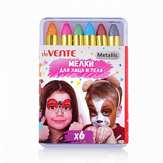 Мелки для грима лица и тела "deVENTE" 6 цветов металлик, в пластиковой упаковке с подвесом (8078723)