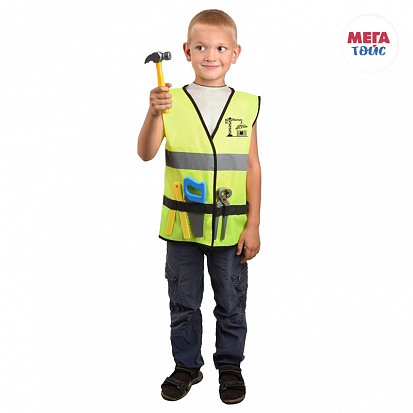 Фото товара МТ 83019 Набор строителя (жилет, молоток, линейка, пила, кусачки)