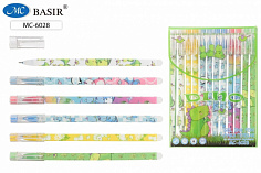 Ручка гелевая пиши-стирай BASIR "DINO" 0,5 мм. цвет. пластик, ассорти, синяя (МС-6028) (1/12/1152)