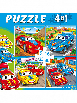 Фото товара П-6773 ПАЗЛЫ 4 в 1. СПОРТИВНЫЕ ТАЧКИ (9,16, 25, 36 эл.) (Арт. П-6773)
