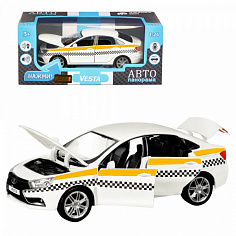 1251179JB ТМ "Автопанорама" машинка металл., LADA VESTA "ТАКСИ" белый, масштаб 1:24, открываются 4 
