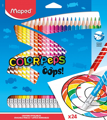 Фото Карандаши цветные MAPED "COLOR PEPS OOPS" 24цв., стираемые, с ластиком (310266) (832824)