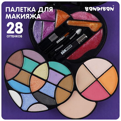 Фото товара ВВ6125 Набор детской декор. косметики Bondibon Eva Moda, BOX 16,5х13,5х4 см; тени для век-17шт.(16,6