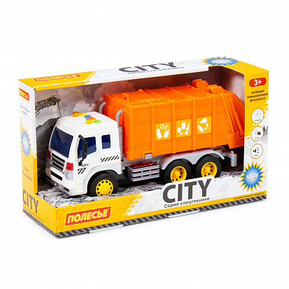 Фото ПОЛЕ86426 "Сити", автомобиль коммунальный инерционный (со светом и звуком) (оранжевый) (в коробке)