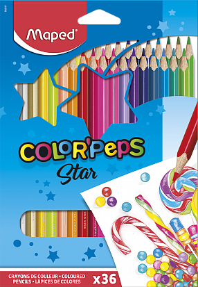 Фото товара Карандаши цветные MAPED "COLOR PEP'S" 36цв.,трехгранные,ударопроч.,карт.европодвес (832017) (136908)