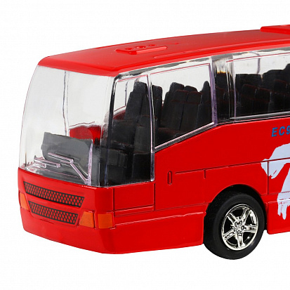 Фото 1251421JB ТМ "Автопанорама" Автобус металл., масштаб 1:90, красный, чип на русском языке, свет, инер