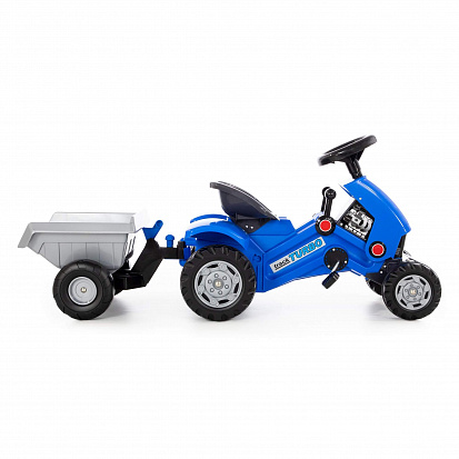 Фото ПОЛЕ84651 Каталка-трактор с педалями "Turbo-2" (синяя) с полуприцепом