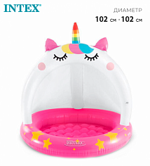 58438NP Бассейн надувной детский "Единорожка", 102 х 102 см, с навесом, 1-3 года, 58438NP INTEX