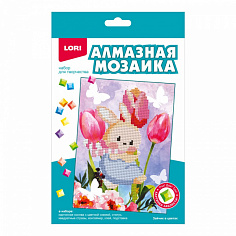 LORI Амк-014 Алмазная мозаика 15*20 детская (неполное заполнение) "Зайчик в цветах"