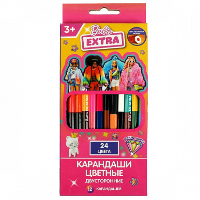 Фото CPD12-67344-BRB Цветные карандаши БАРБИ двусторонние, 24цв (12 шт.), barbie extra Умка