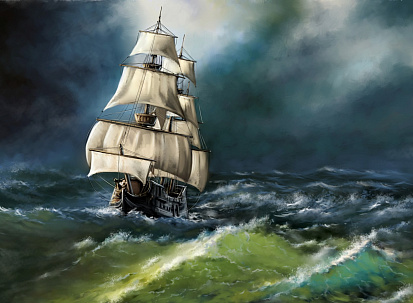 Фото Х-3099 Палитра. Холст с краск. 40х50 см по номер. в кор. Старый корабль в море (Арт. Х-3099)