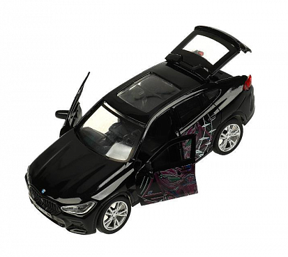 Фото X6-12-BP-BK Машина металл BMW X6 черная пантера 12 см, двери, багаж, инер, черн, кор. Технопарк