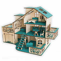 ЭД-037 Кукольный домик с гаражом, цвет "Лазурный берег" (мебель в комплекте)