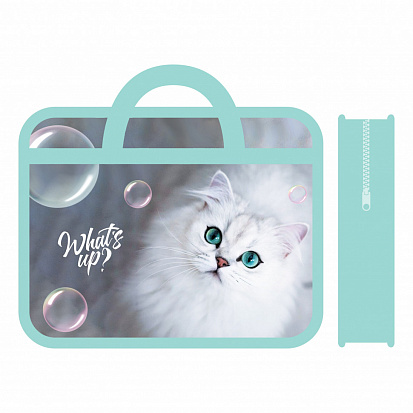 Папка для тетрадей А4 ПЧЕЛКА "МИЛЫЙ КОТИК", пласт, на молн, с ручк (30) (ПМ-А4-25 МИЛЫЙ КОТИК) фото