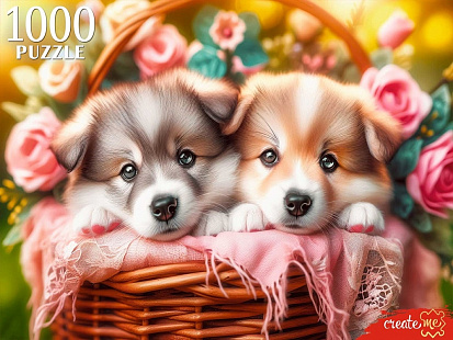 Фото товара ХП1000-8277 ПАЗЛЫ 1000 элементов. ДВА ЩЕНКА В КОРЗИНЕ (арт.ХП1000-8277)