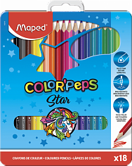 Карандаши 18 цв MAPED "COLOR PEPS" трехгранные,ударопроч., в метал.кор. (832015) (135776)