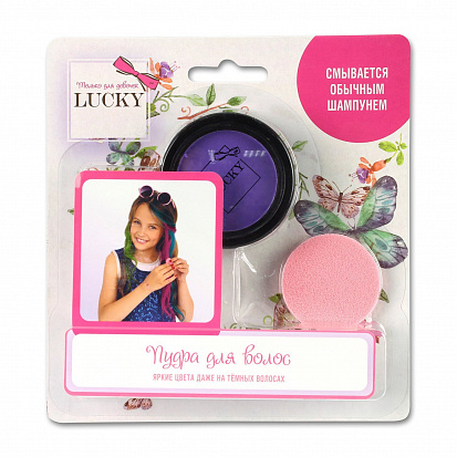 Фото товара 1toy Т11913 Lucky пудра для волос, в наборе со спонжем, цвет: фиолетовый, на блистере