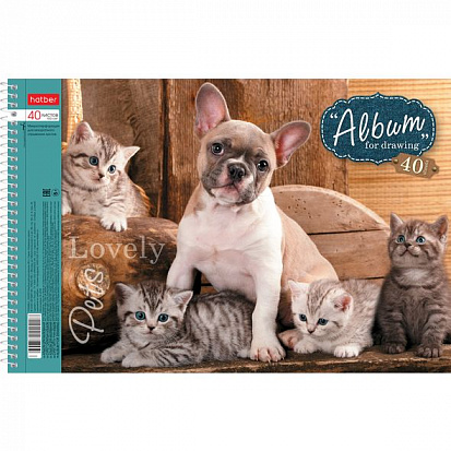 004142 Альбом для рисования ХАТБЕР А4 24 листов "ЛЮБИМЦЫ", перфорация на отрыв, гребень (5/35) (24А4 фото