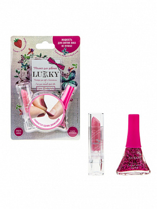 Фото товара Lukky Т20838 наб.лак Конфетти цвет 03К, фуксия с блестками Т14130 и помада с блёстками розовый 