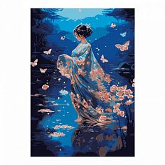 LORI Кпн-325 Картина по номерам на картоне 20*28,5 см "Девушка на озере"