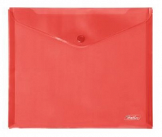 010734 Папка-конверт на кнопке А5 ХАТБЕР, 180 мкм, 243*210мм, пластиковая, красная (AKk_15103) (0107