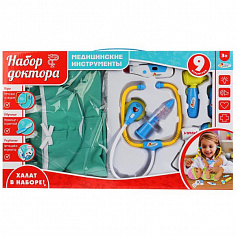 B1488235-R Набор доктора, свет+звук, с халатом и шапочкой в русс. кор. ТМ "Играем вместе"