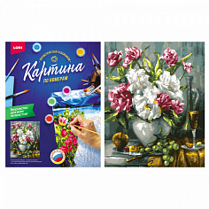 LORI Кпн-244 Картина по номерам на картоне 40*50 см "Пионы на столе"